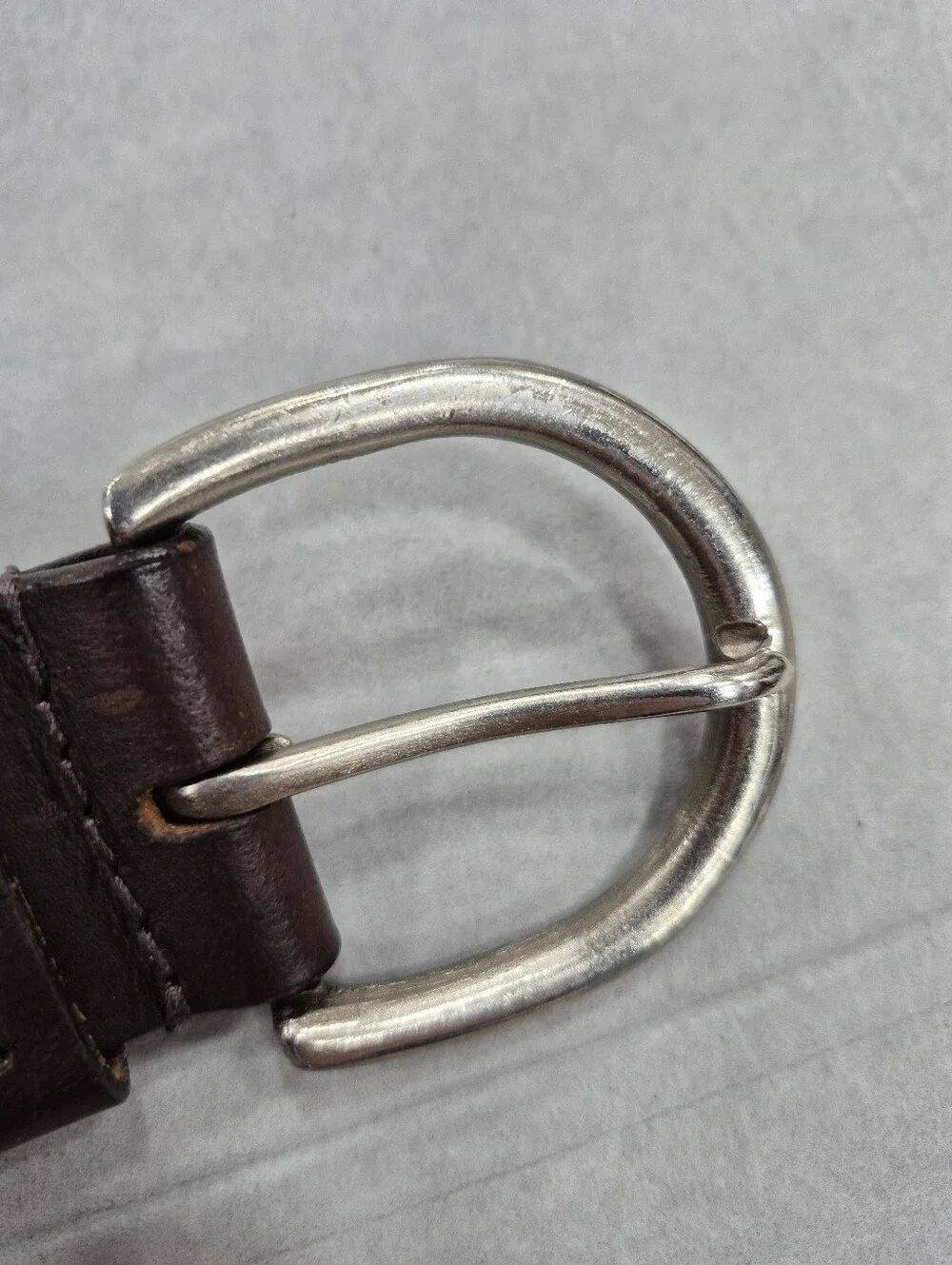 Aeropostale belt women's large brown leather brushed silver rounded buckle